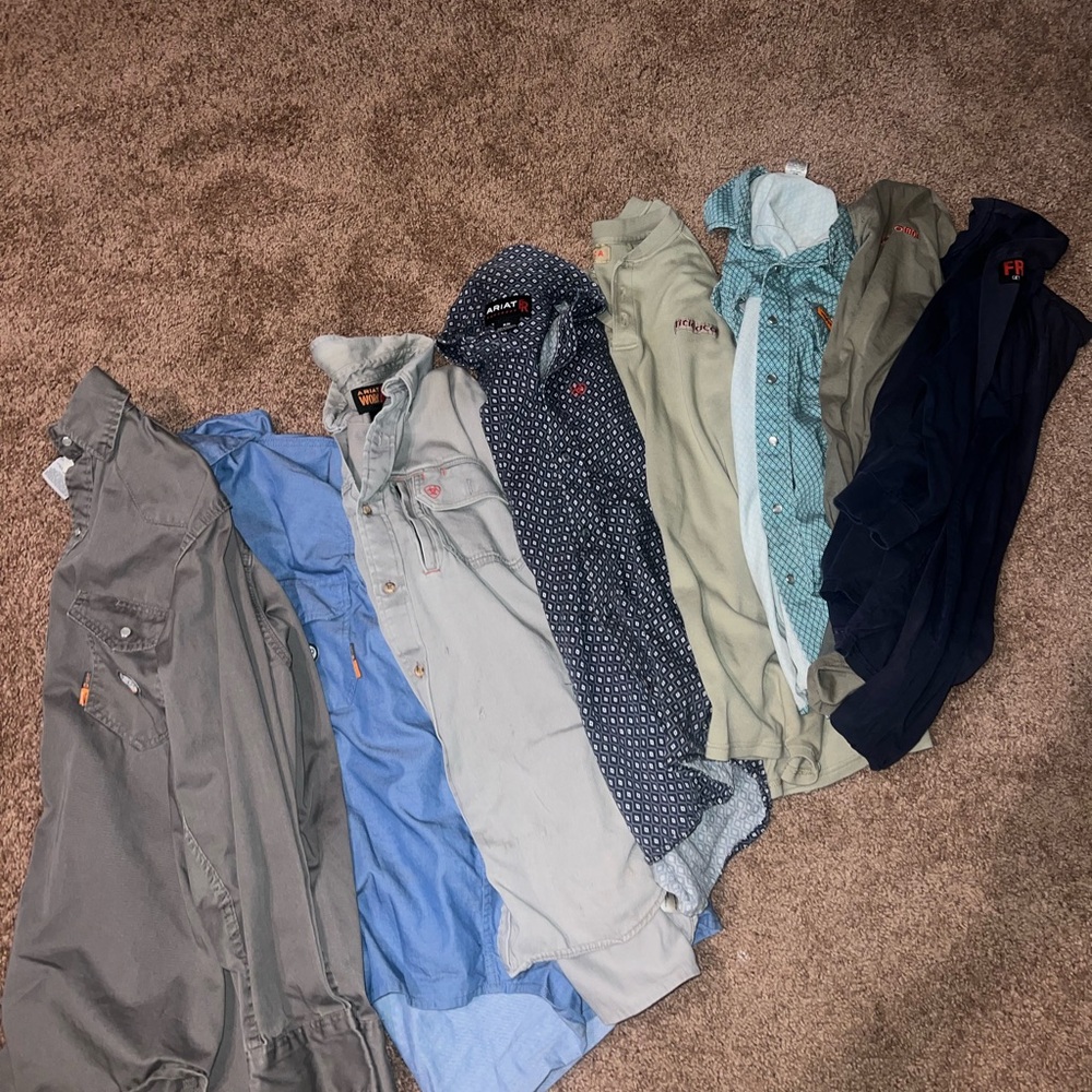 Flame resistant. All for $100. medium & large. 1st 2 from left never been worn